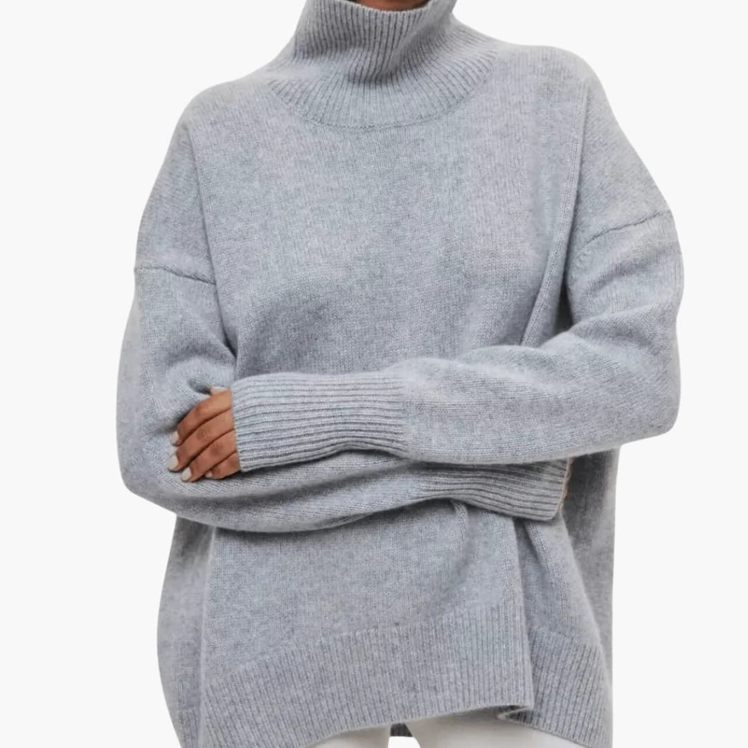 Women’s High Neck Jumper with Ribbed Hem and Long Sleeves