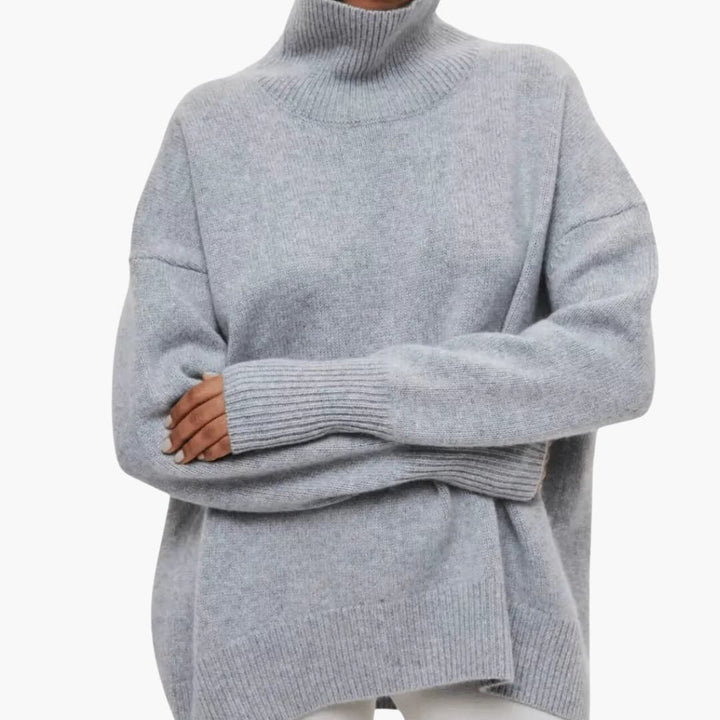 Women’s High Neck Jumper with Ribbed Hem and Long Sleeves