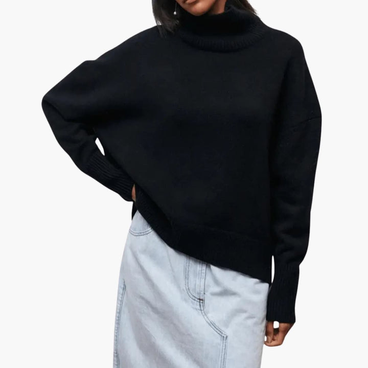 Women’s High Neck Jumper with Ribbed Hem and Long Sleeves