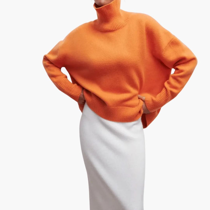Women’s High Neck Jumper with Ribbed Hem and Long Sleeves