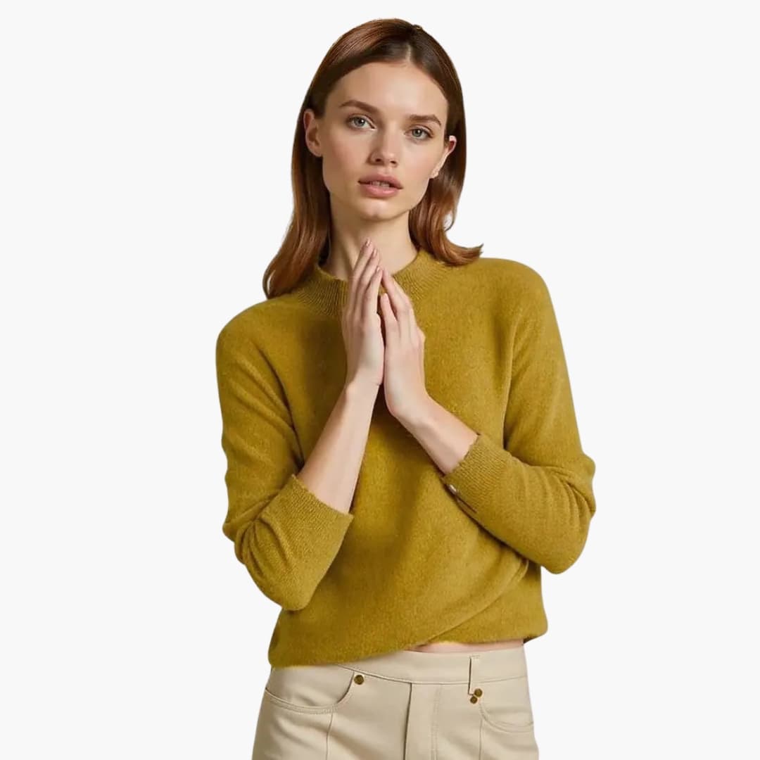 Women’s Sweater with Draped Neckline and Ribbed Cuffs