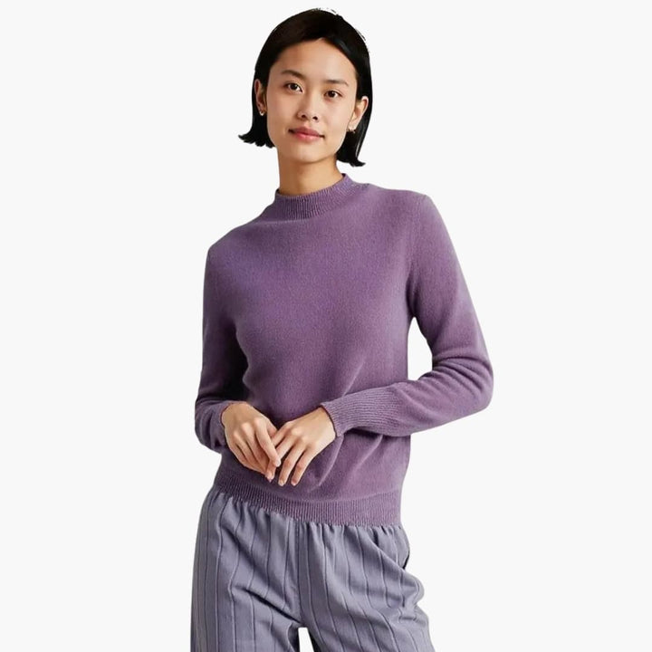 Women’s Sweater with Draped Neckline and Ribbed Cuffs