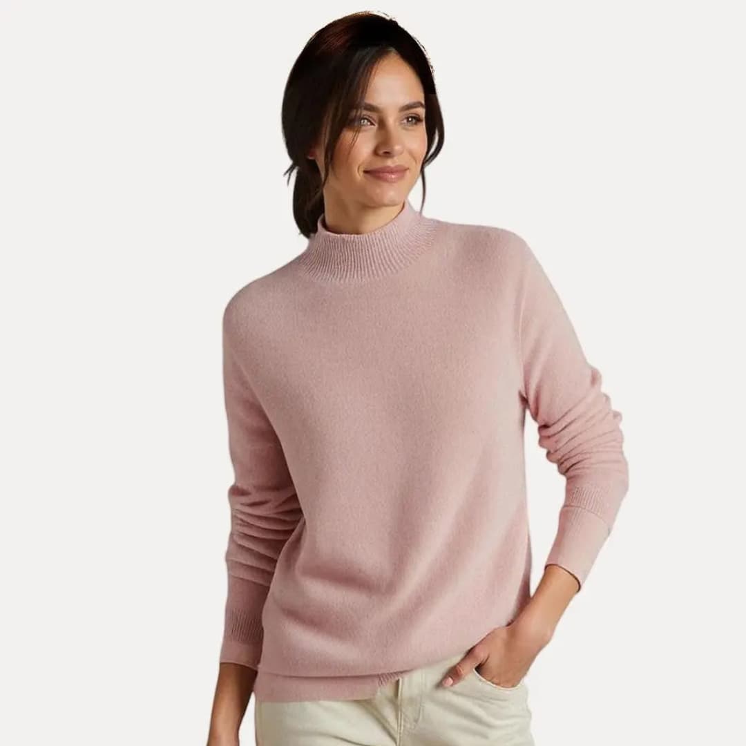 Women’s Sweater with Draped Neckline and Ribbed Cuffs