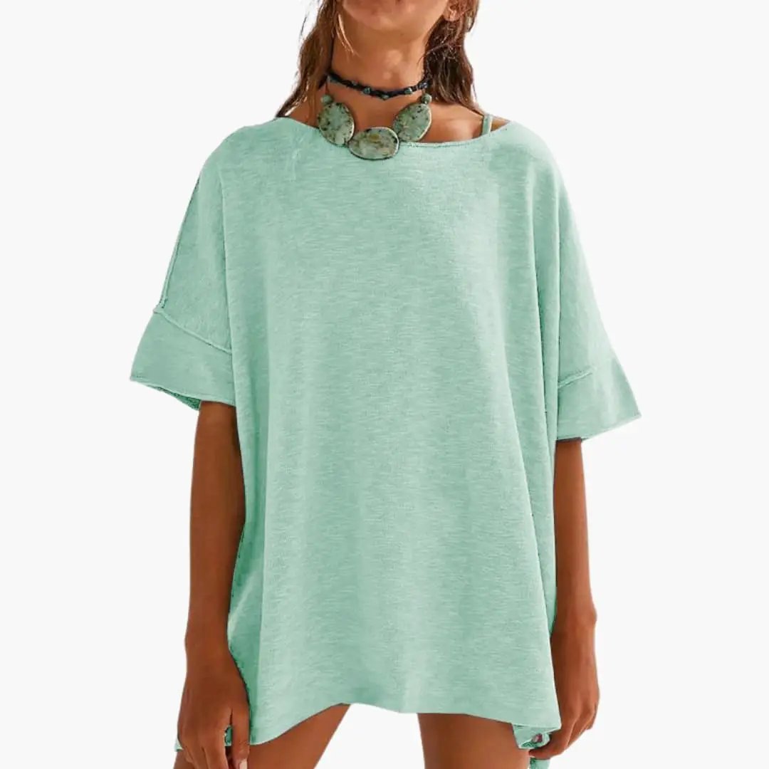 Women’s loose fit crew neck rolled sleeve oversized T-shirt in mint green