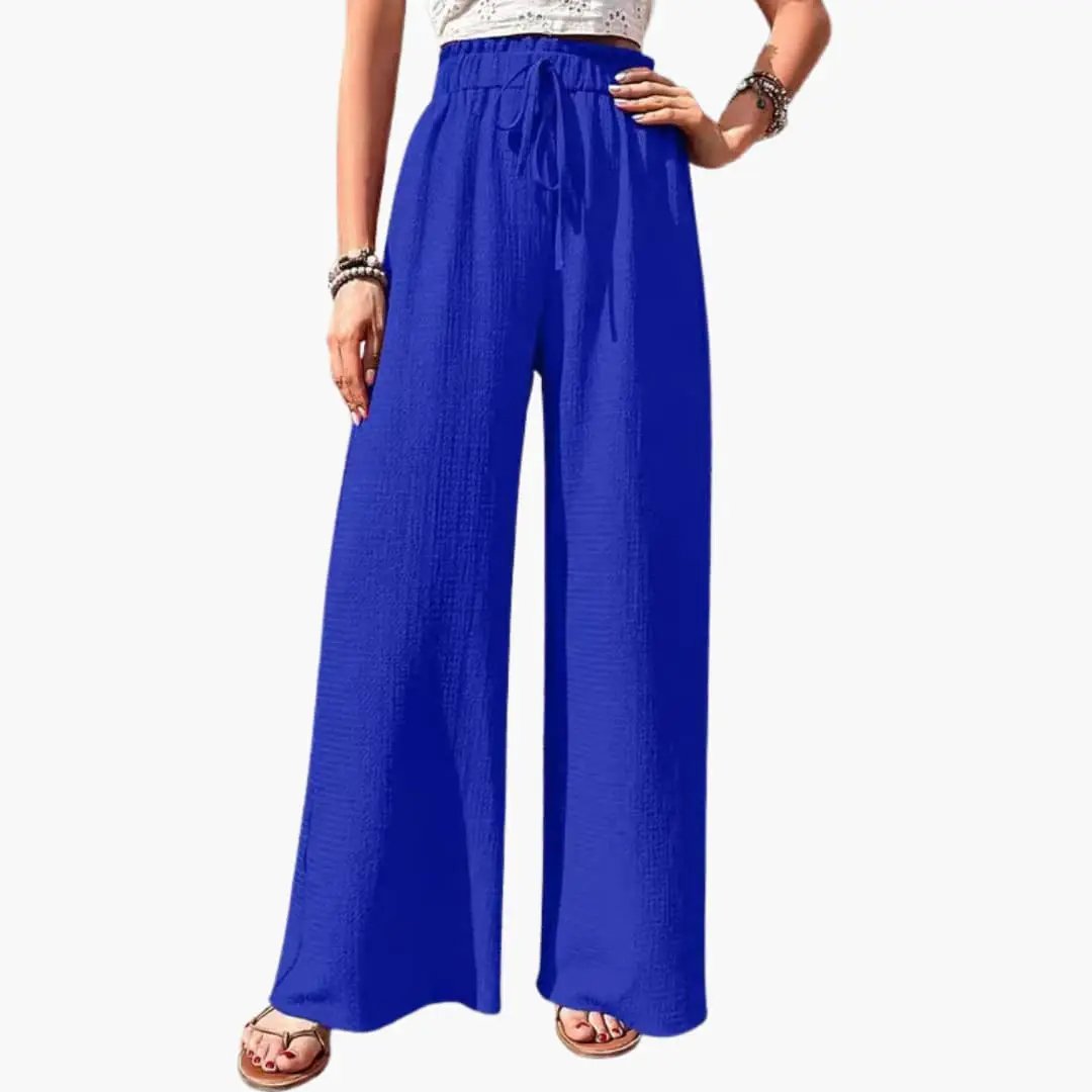 Women’s Loose Fit Pants with Elastic Waistband and Wide Leg by Wilfred Smith, blue.