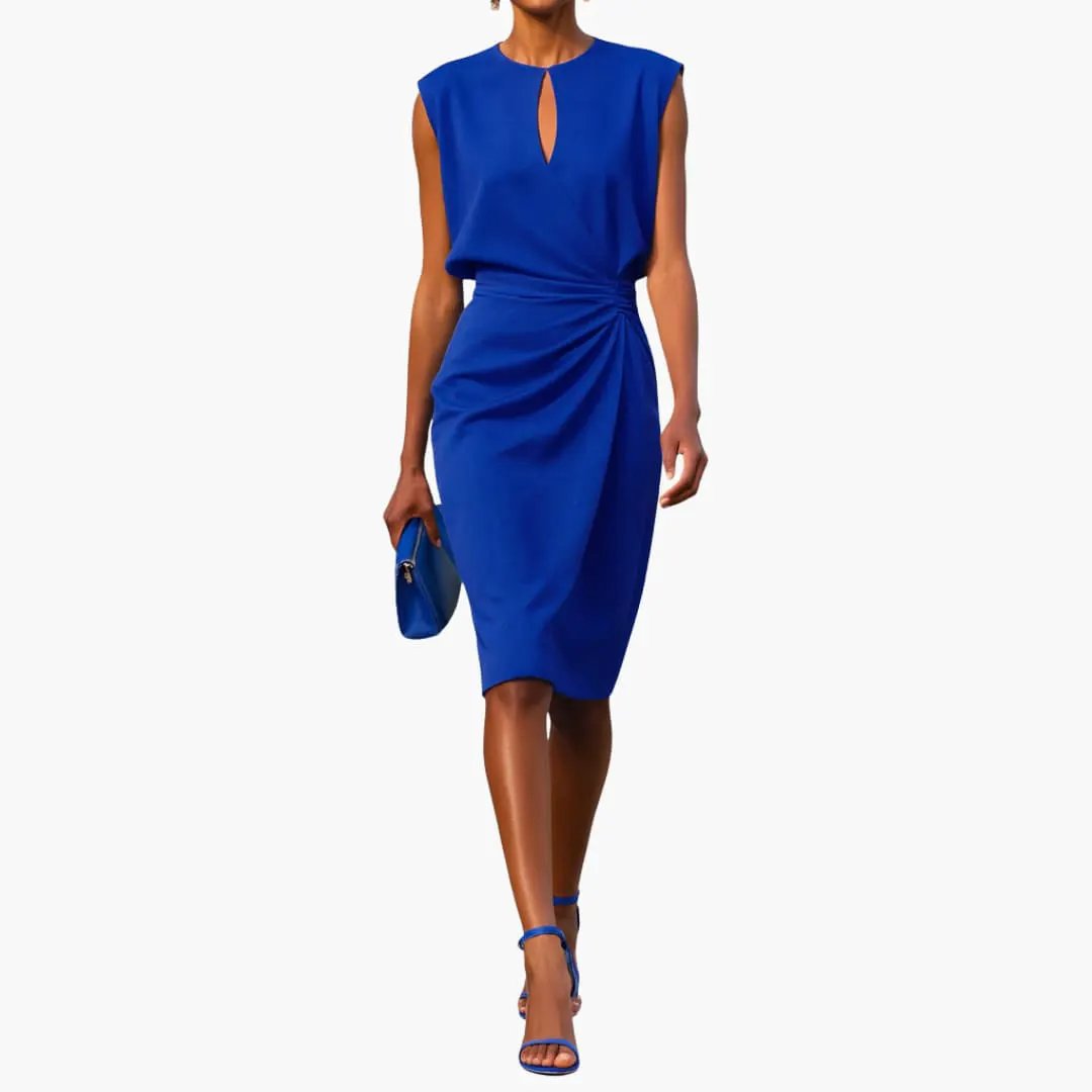 Women’s Midi Dress with Defined Waist by Wilfred Smith in royal blue, knee-length.