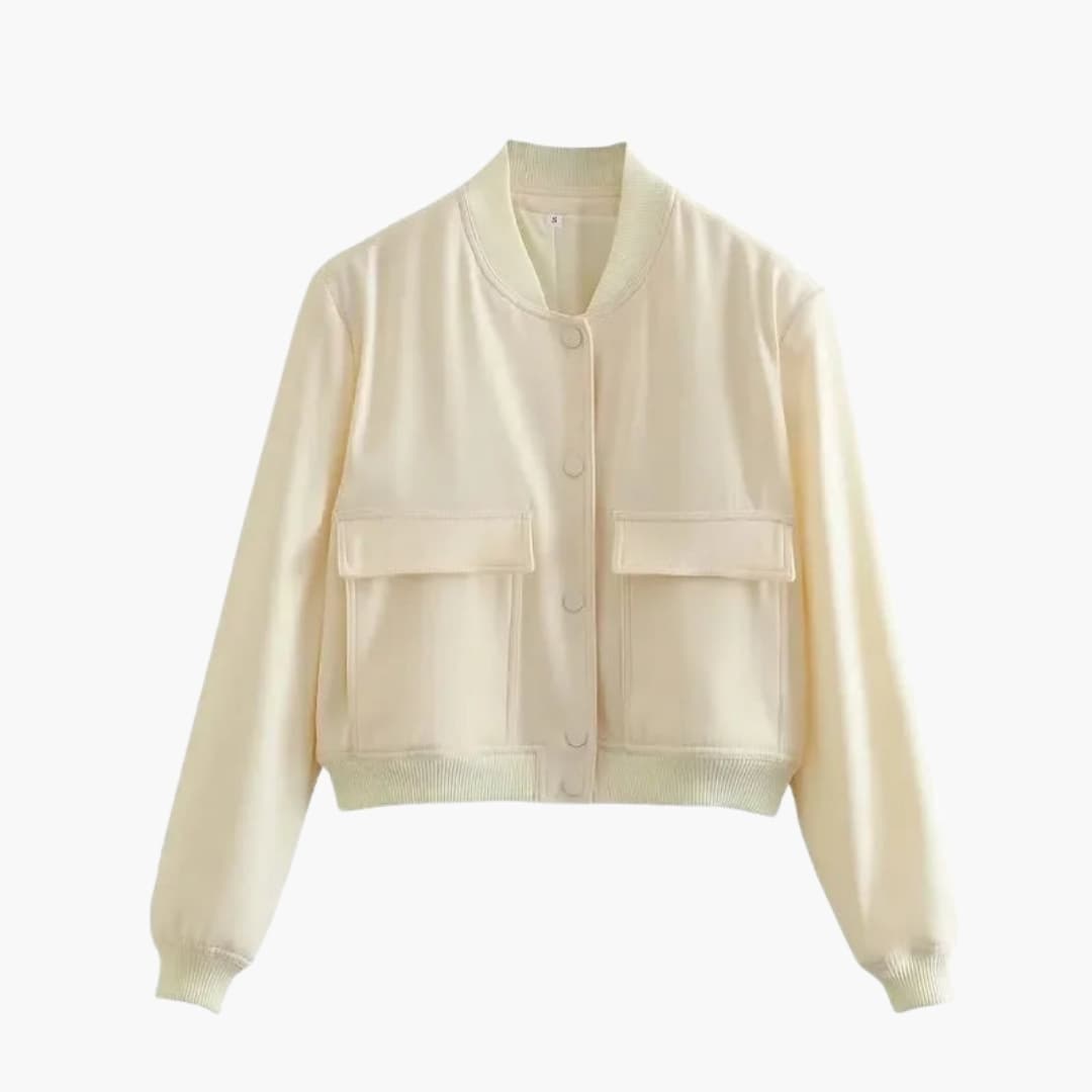 Women's bomber jacket Wilfred Smith, cream military-inspired design with elastic cuffs and spacious pockets.