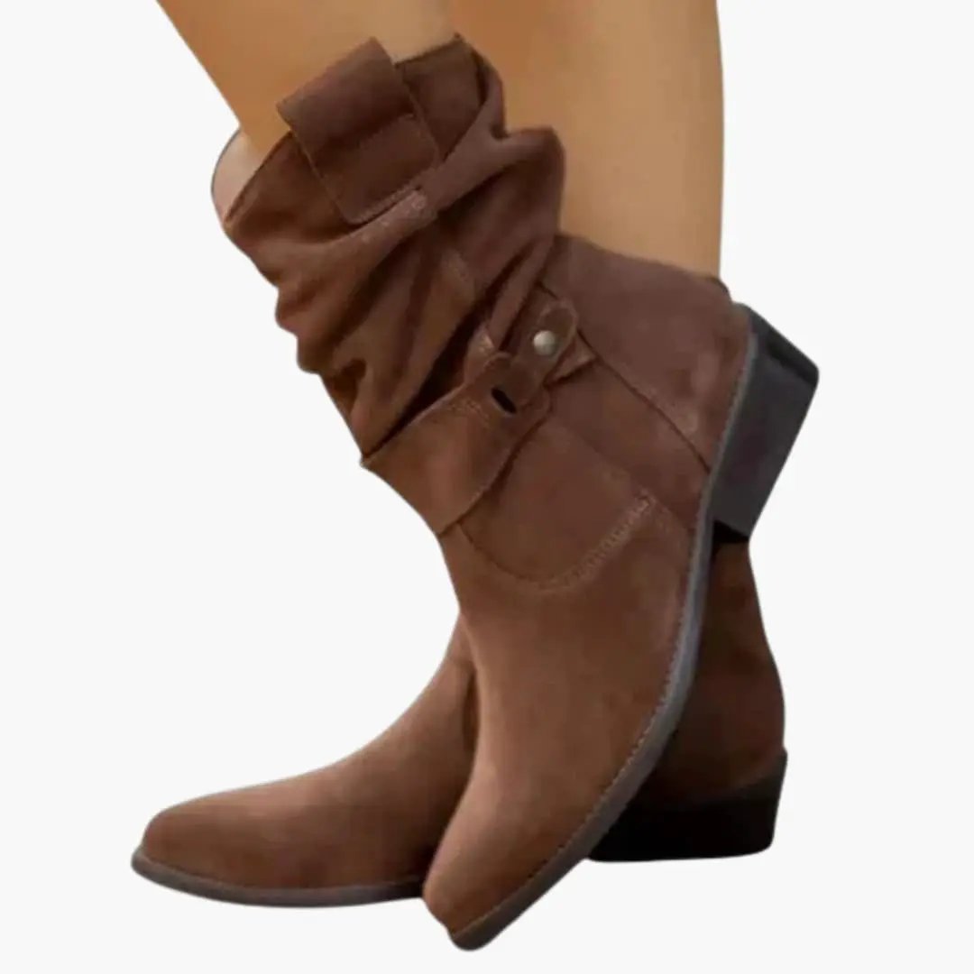 Women's orthopedic boot in brown suede with zipper and slouchy shaft