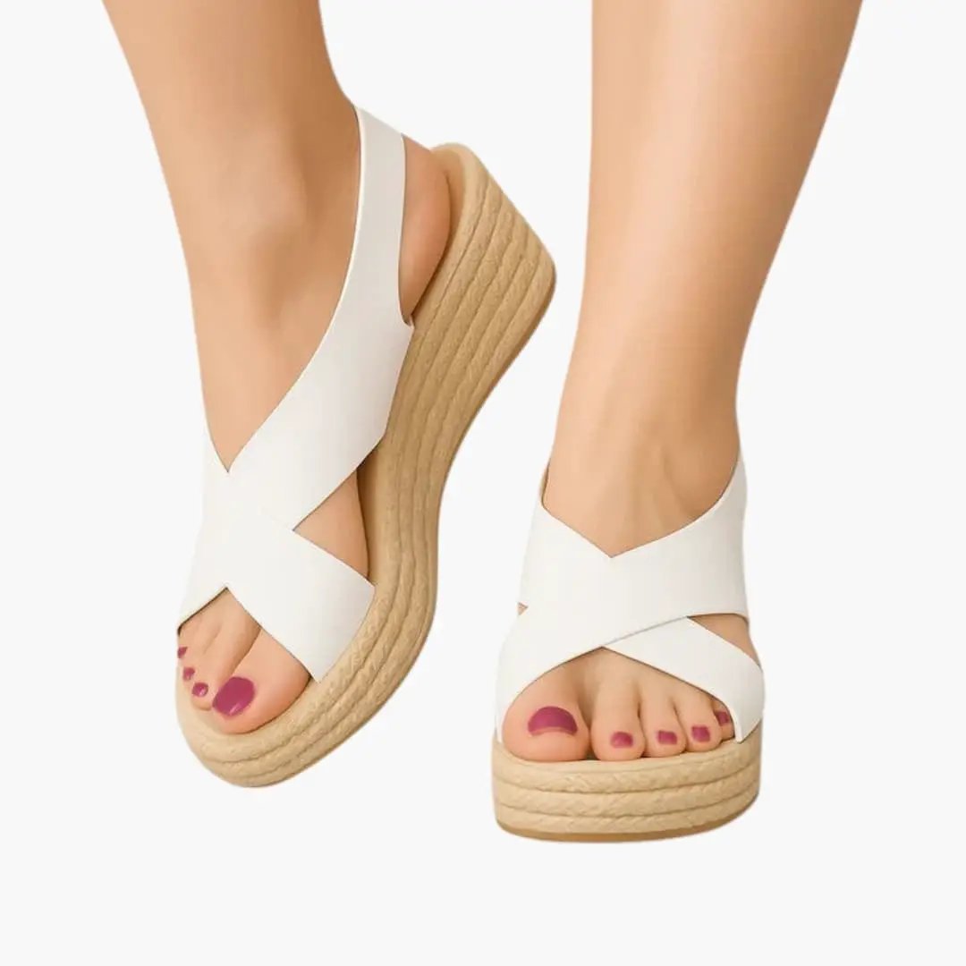 Women's orthopedic white sandals with cross straps and wedge sole