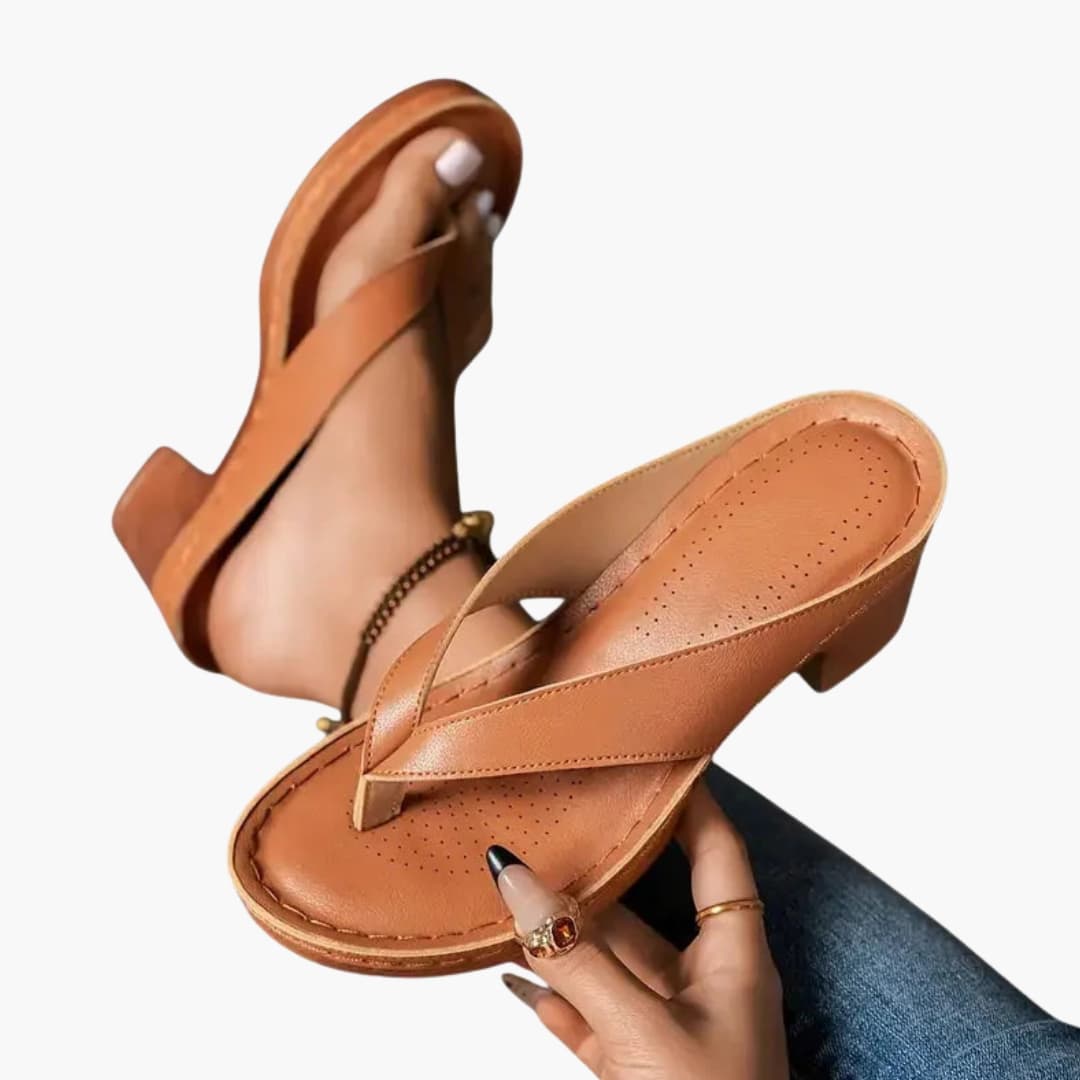 Women's orthopedic sandals in tan with contoured footbed and textured sole