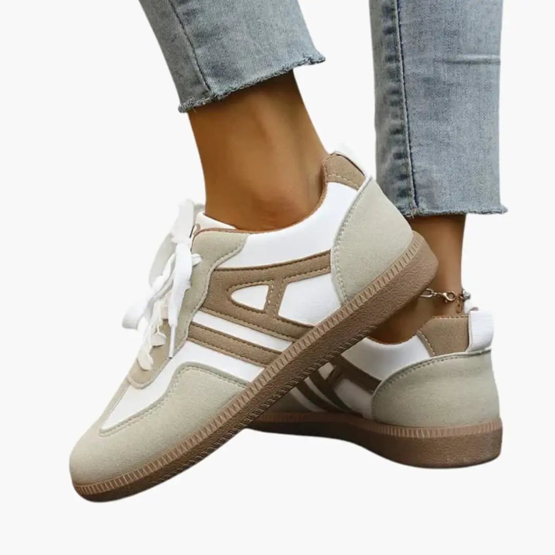 Women's orthopedic sneakers by Wilfred Smith in beige and white with arch support and cushioned sole