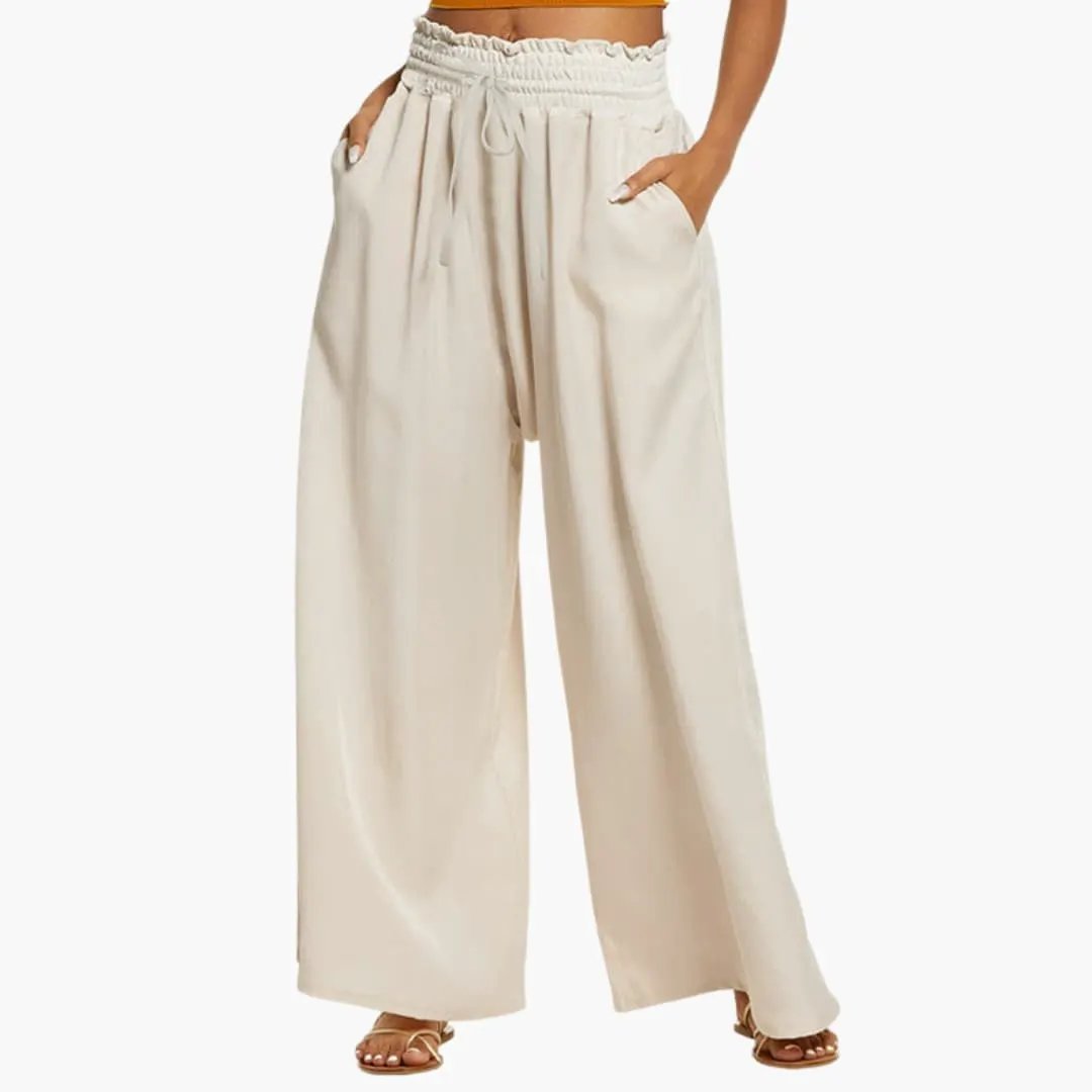 Women’s Palazzo Pants by Wilfred Smith in beige with elastic waistband and side pockets