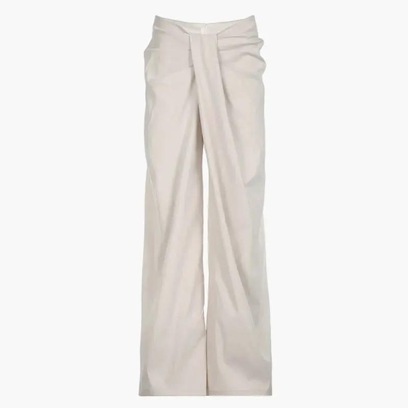 Women's Palazzo Pants with high waist and front pleats in creamy white fabric