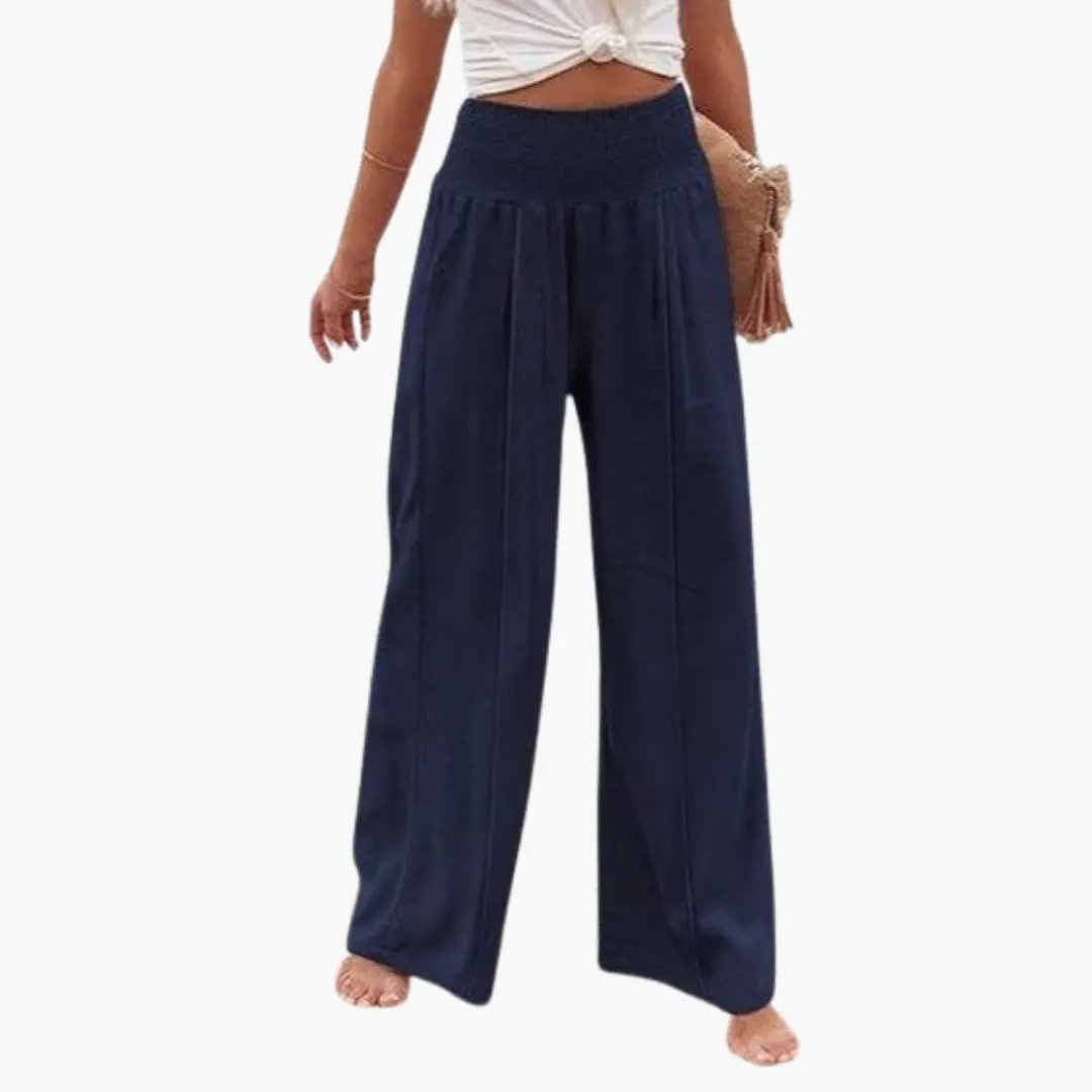 Women's Palazzo Pants with High Waist and Pleated Front, navy wide-leg by Wilfred Smith