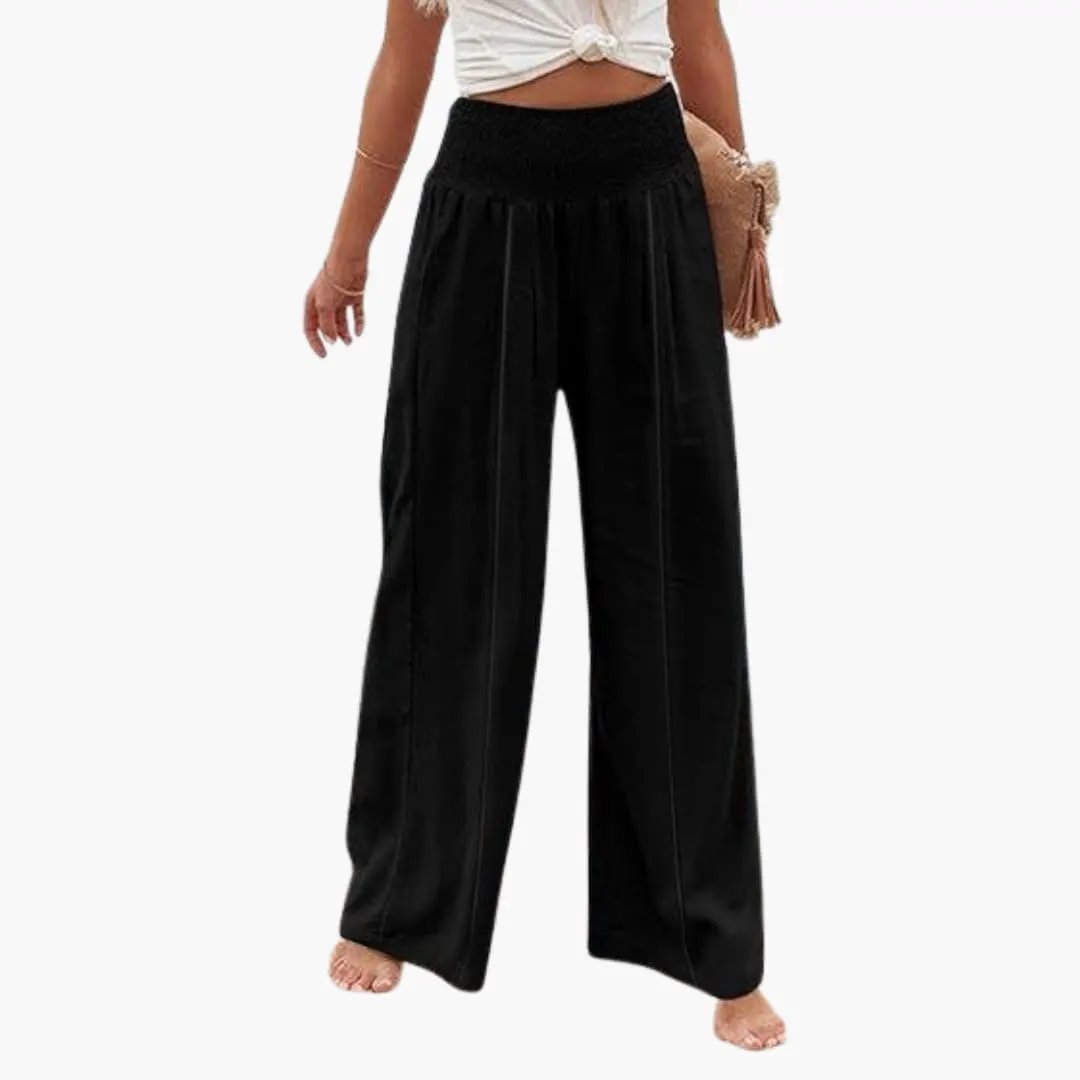 Wilfred Smith Women’s Palazzo Pants with high waist and pleated front in black wide-leg trousers