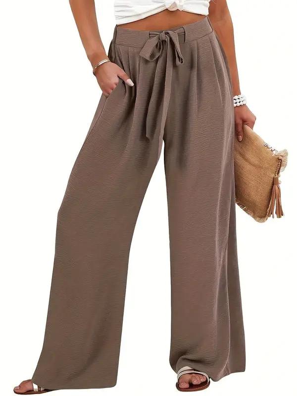 Women's Palazzo trousers in taupe brown with tie waist and wide legs by Wilfred Smith.