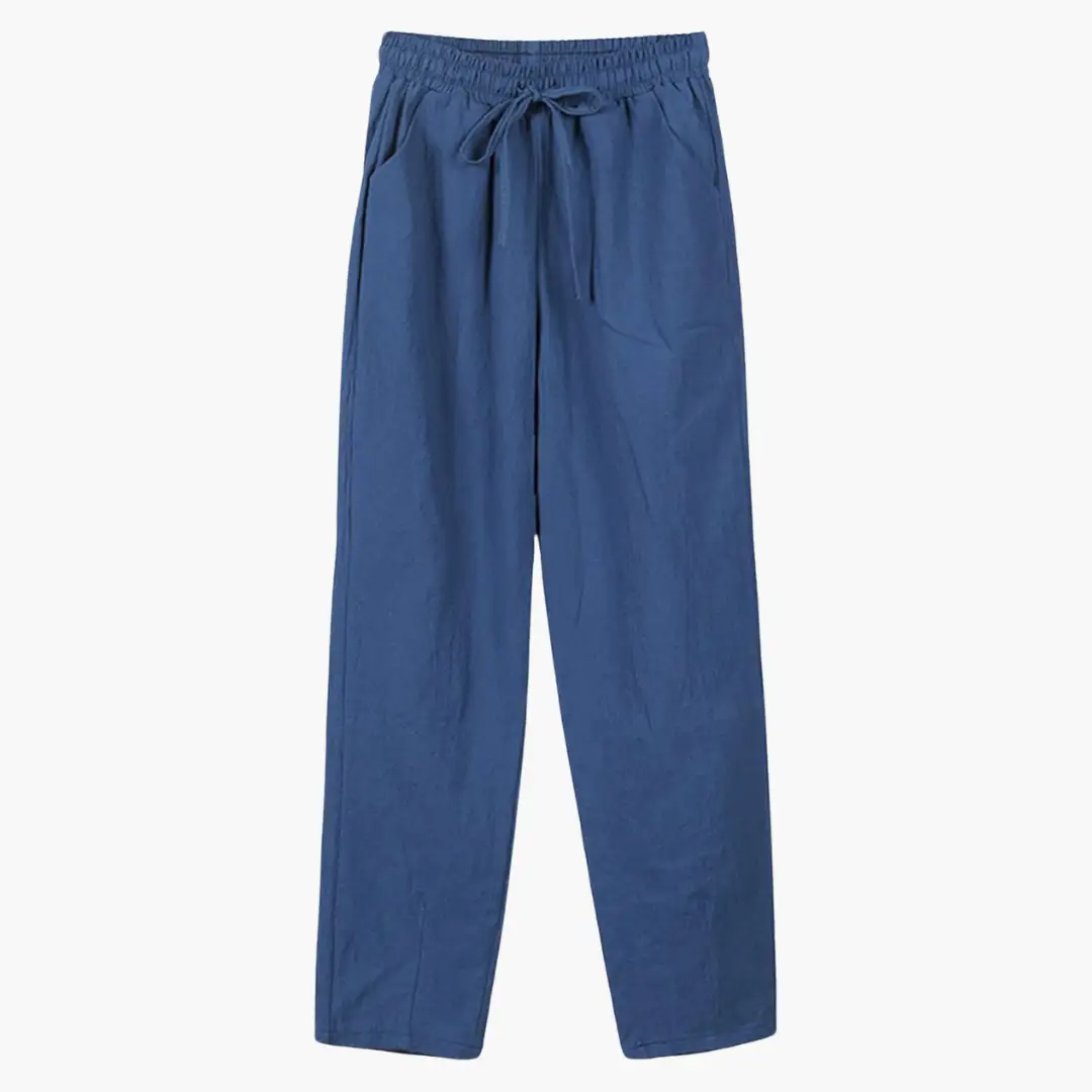 Women’s pants with drawstring waist, blue trousers with rolled hems Wilfred Smith