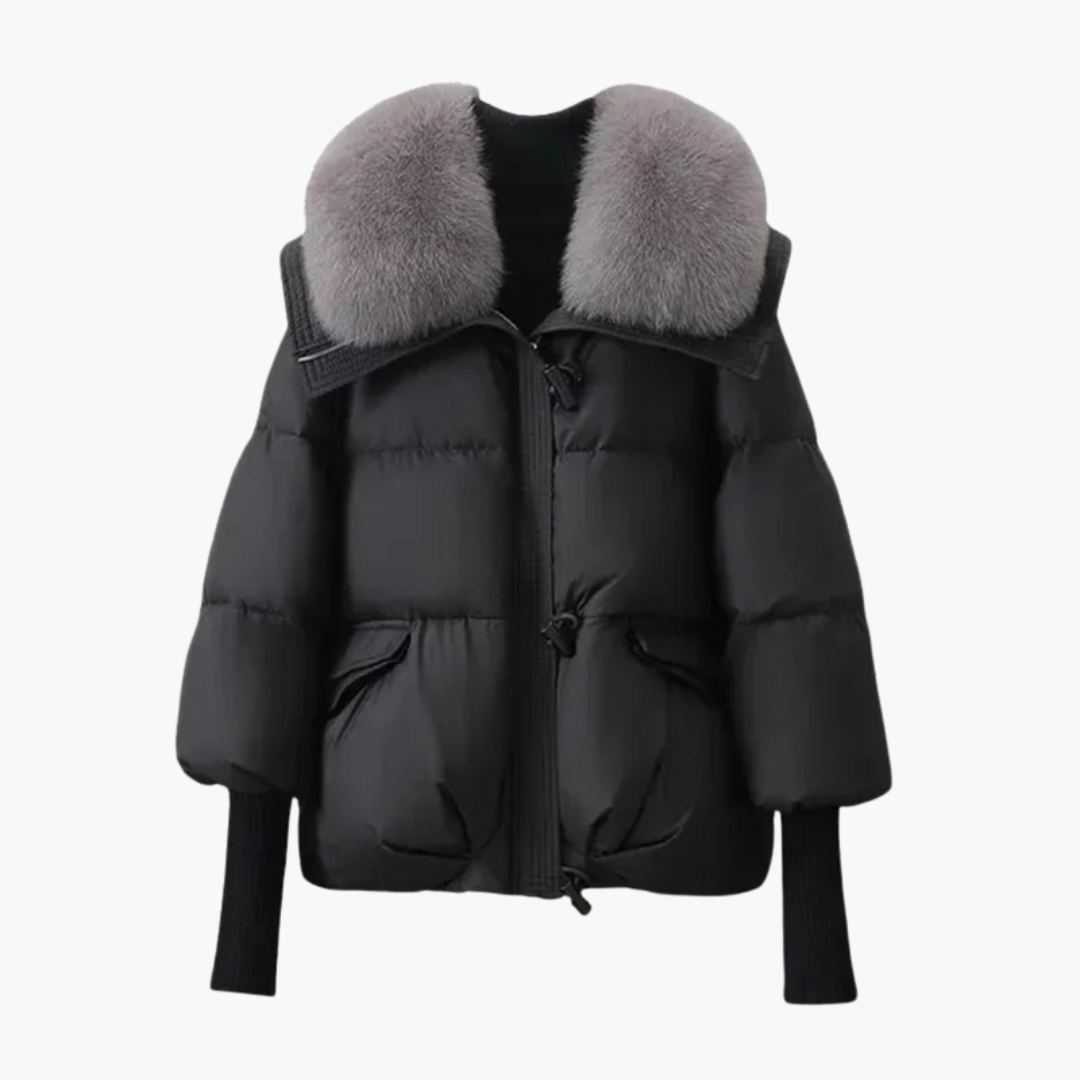 Women’s Puffer Jacket with Faux Fur Collar and Ribbed Cuffs