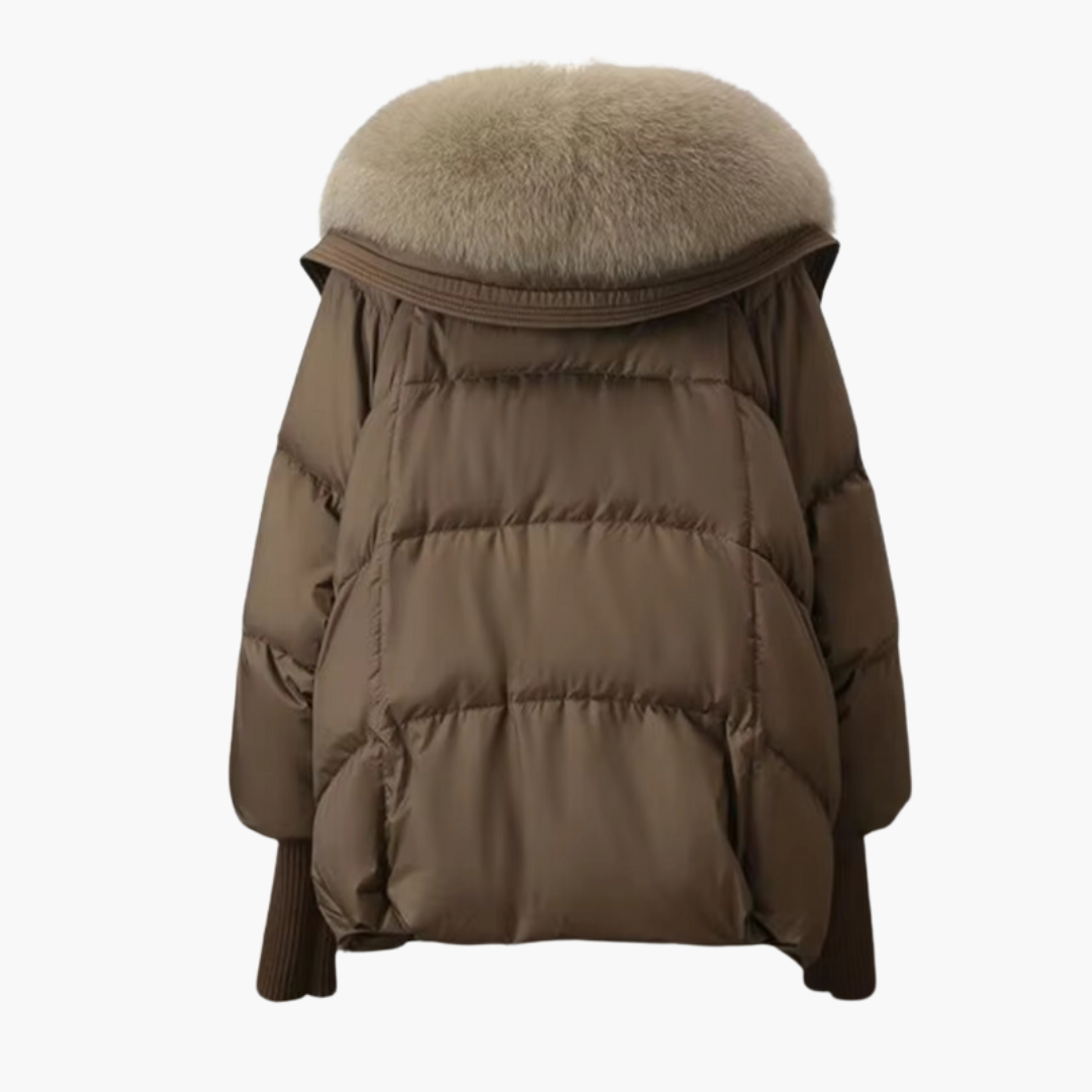 Women’s Puffer Jacket with Faux Fur Collar and Ribbed Cuffs