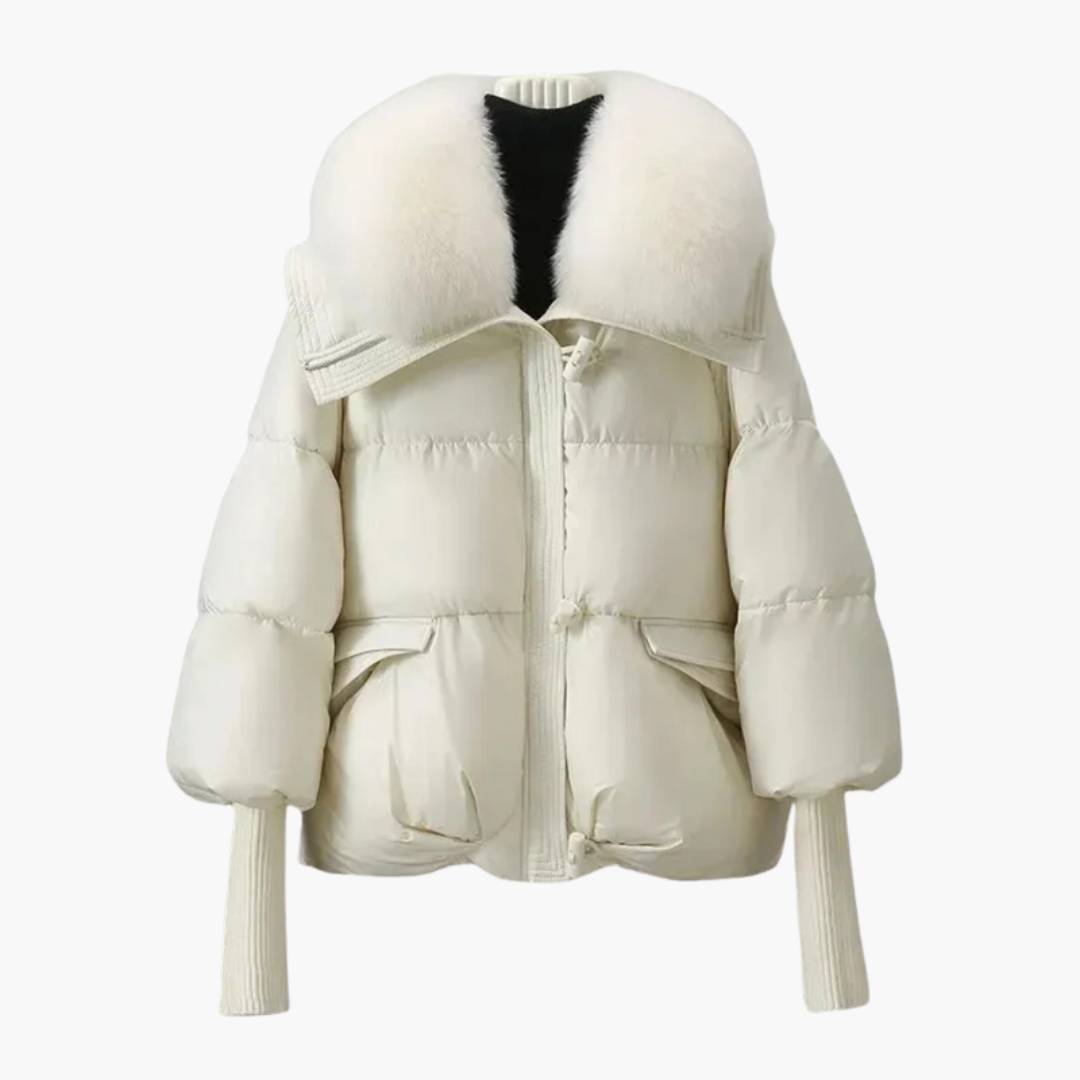 Women’s Puffer Jacket with Faux Fur Collar and Ribbed Cuffs