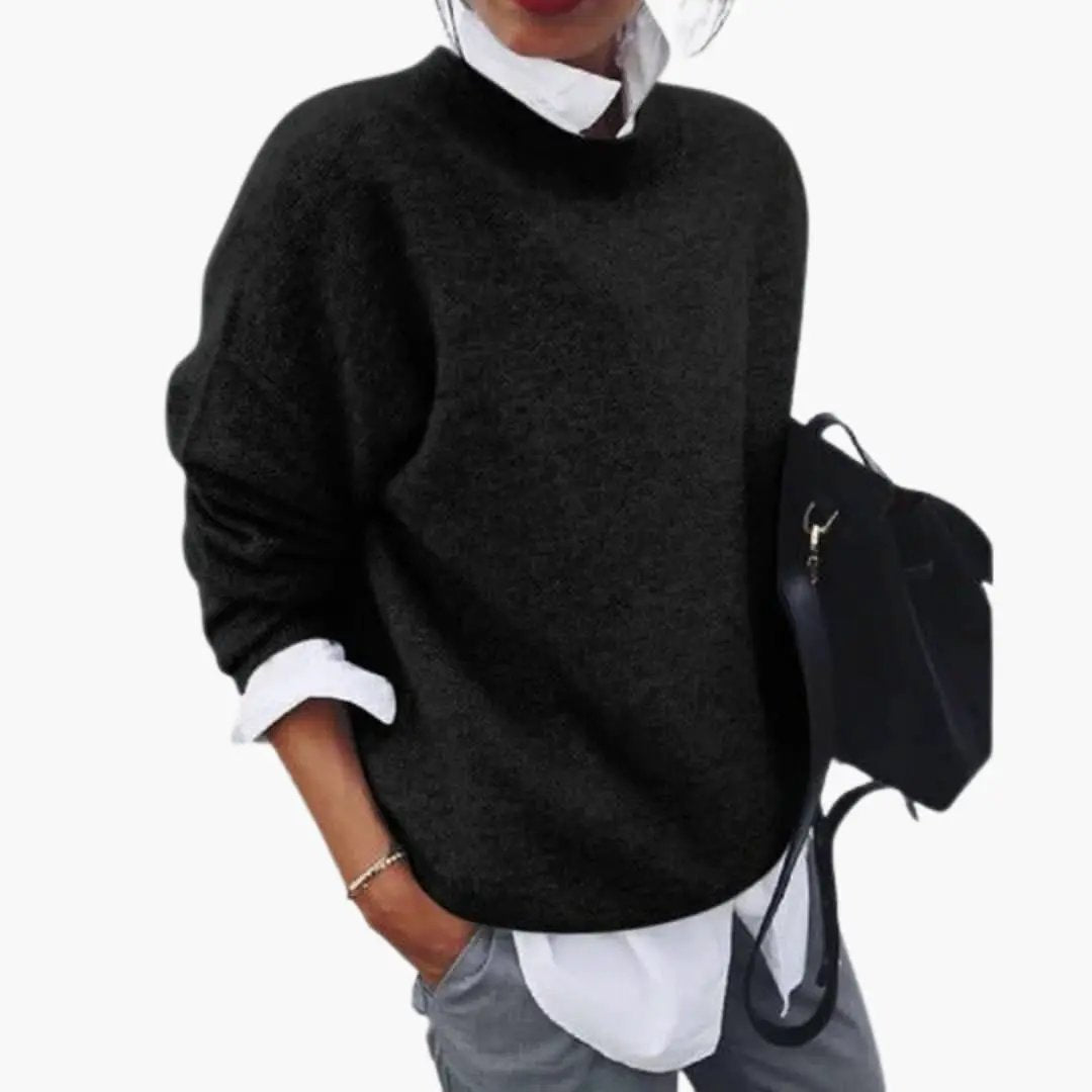 Wilfred Smith women's black crew-neck pullover sweater with long sleeves, oversized fit