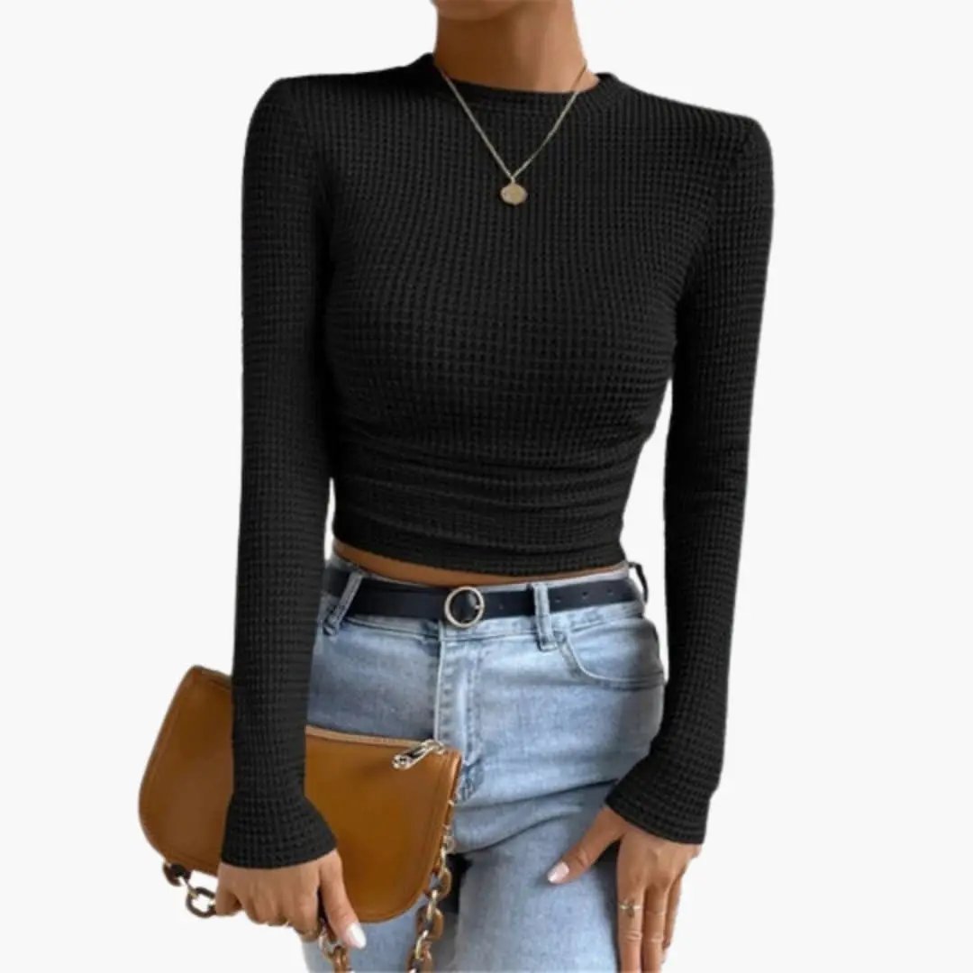 Women's Ribbed Long Sleeve Crop Top by Wilfred Smith in black ribbed knit.