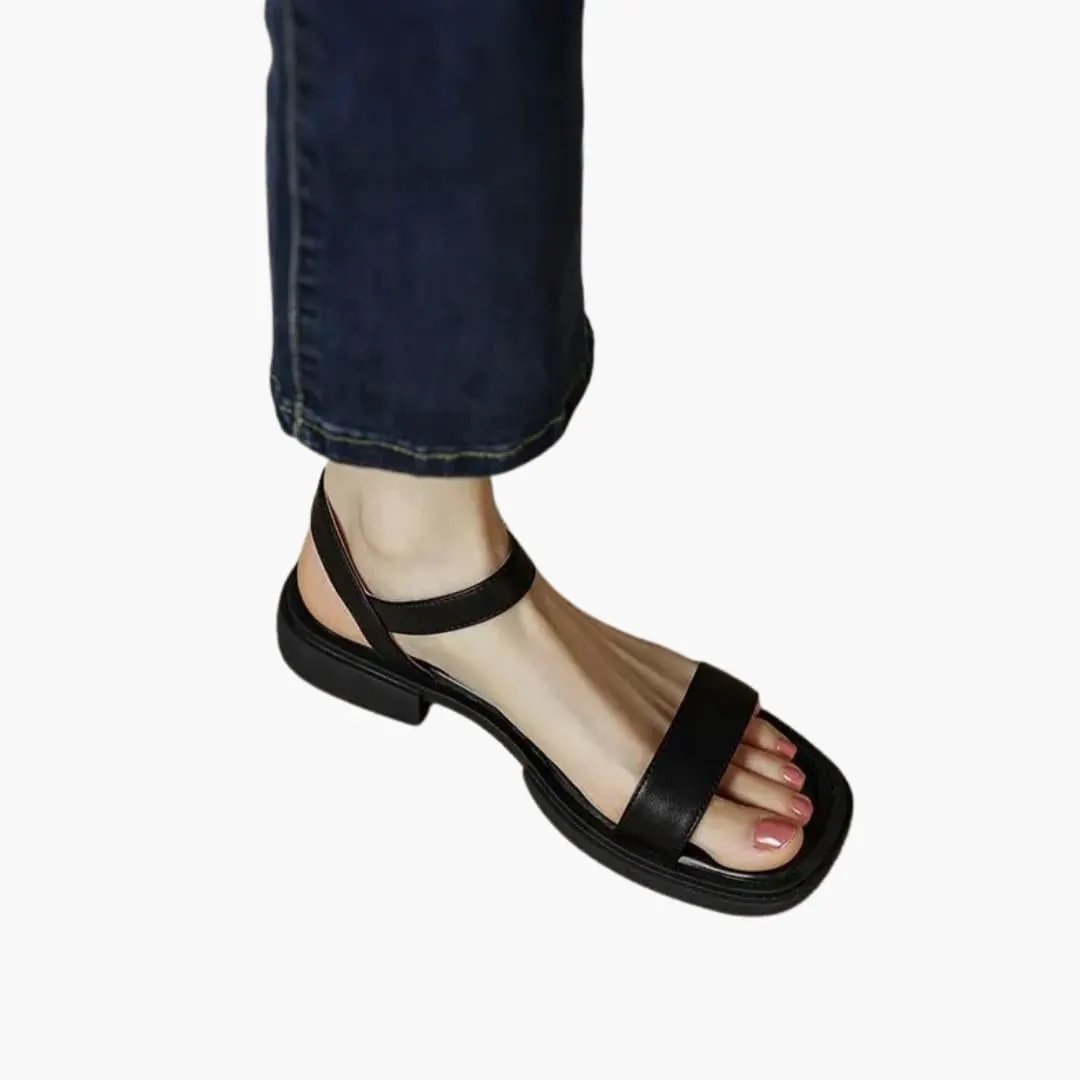 Women's black sandals with adjustable ankle strap and toe strap, low block heel