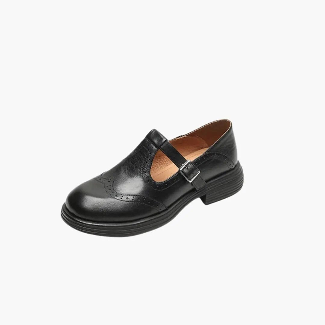 Women's black leather sandals with buckle strap and cushioned insole