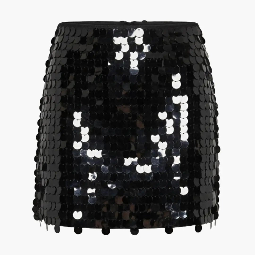 Women's sequin mini skirt in black with an elastic waistband by Wilfred Smith