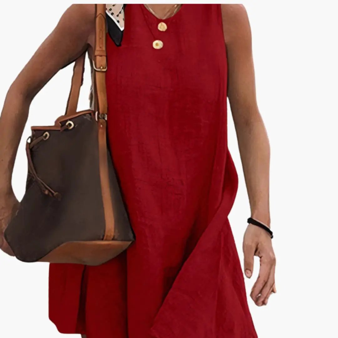 Women’s short red button-front shirt dress with a collared neck by Wilfred Smith