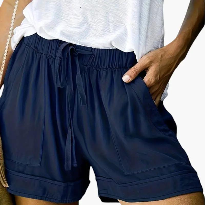 Women's navy jogger shorts with drawstring waistband and relaxed fit by Wilfred Smith