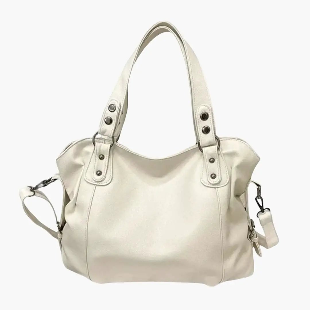 Wilfred Smith women's shoulder bag, cream slouchy hobo with multiple compartments and detachable strap.