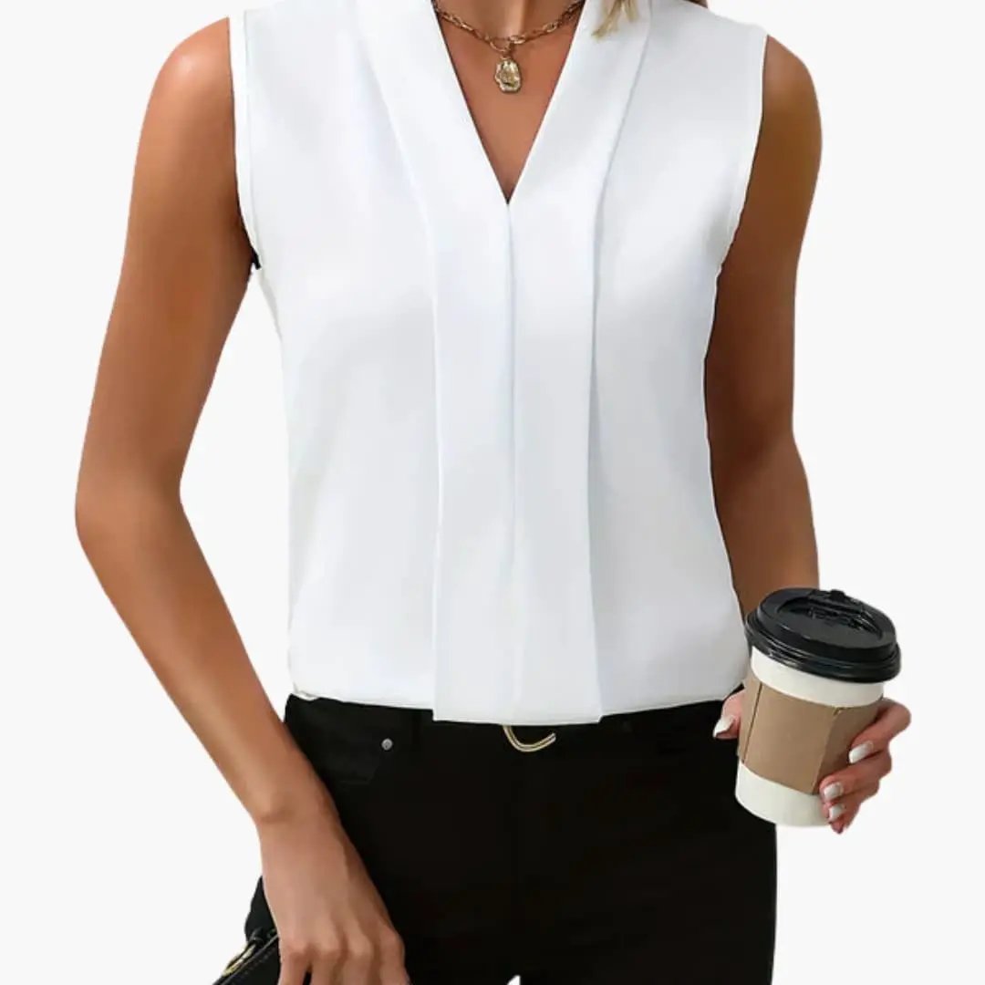 Women's Sleeveless Tank Top by Wilfred Smith in white, regular fit with front pleats