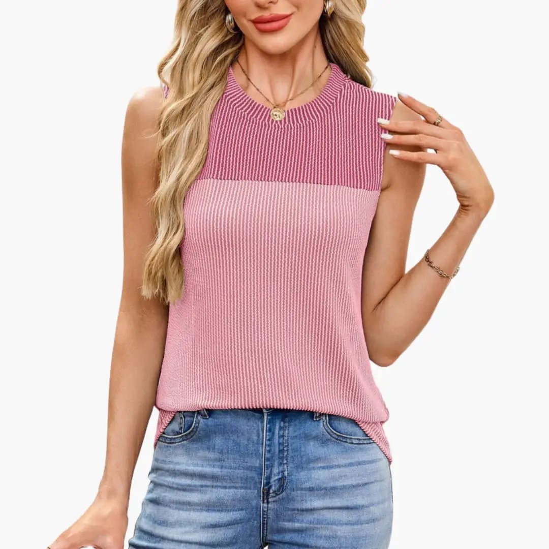 Wilfred Smith women's sleeveless ribbed tank top with boat neck and side pockets in pink