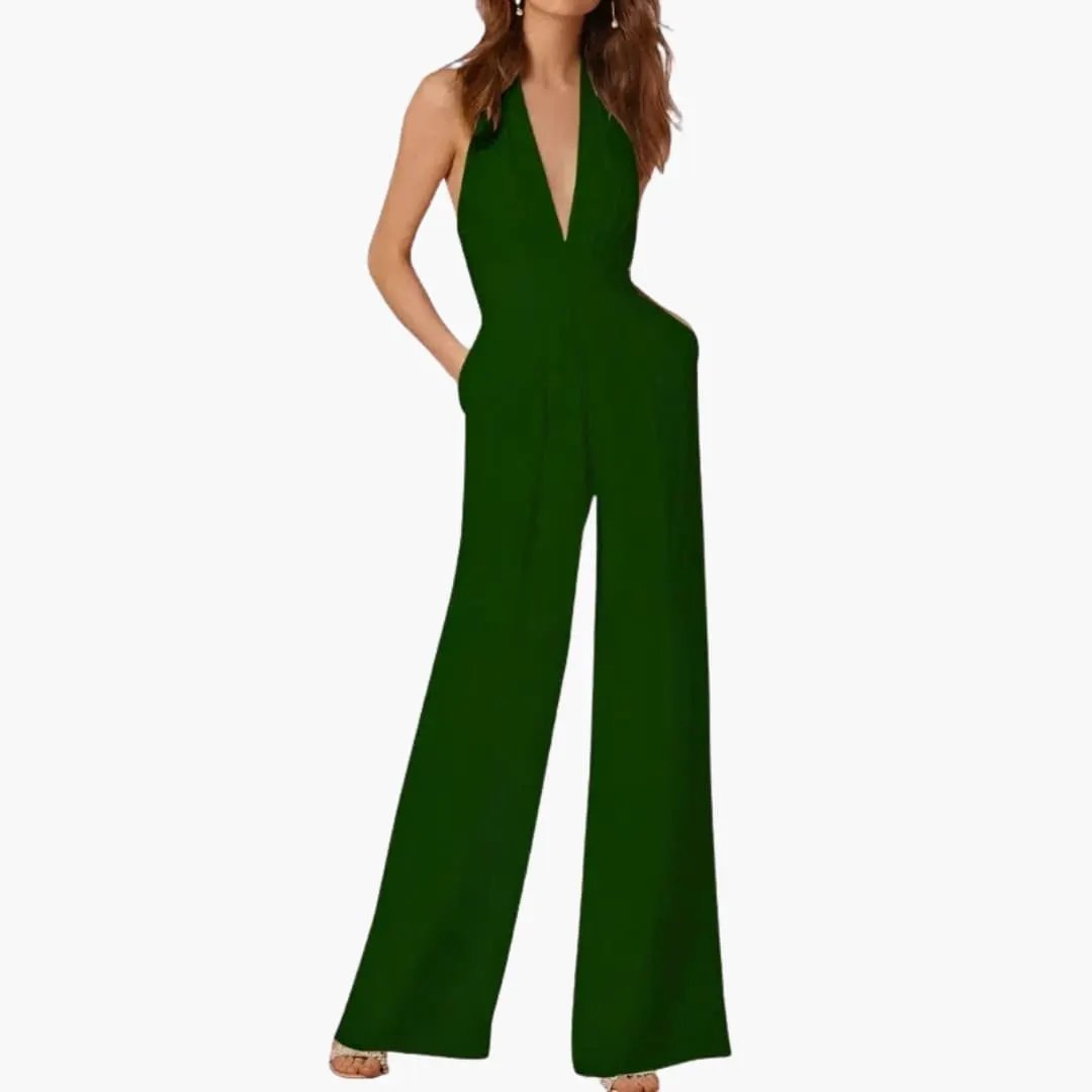 Women's sleeveless jumpsuit in emerald green, a one-piece with clean design