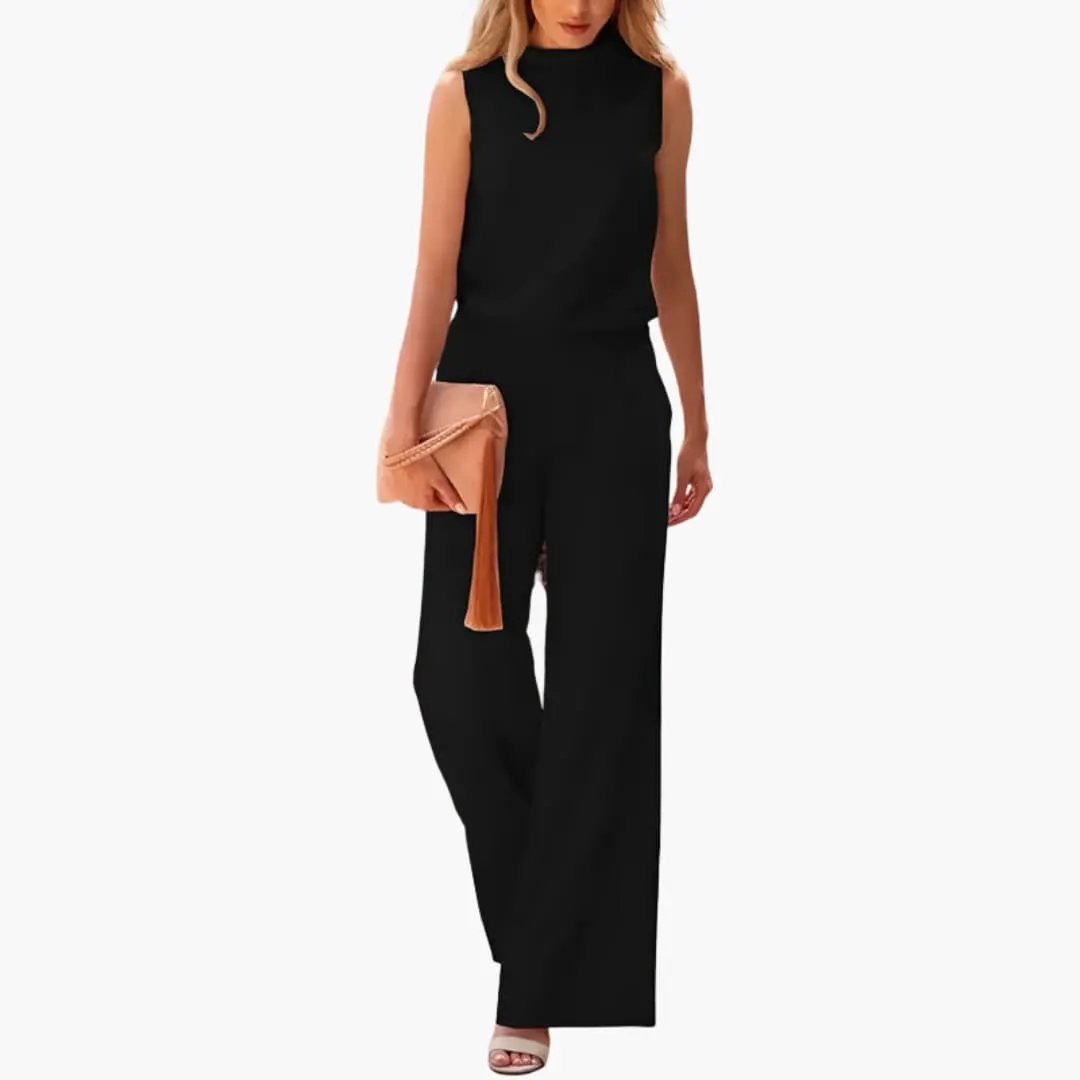 Women’s Sleeveless Wide-Leg Jumpsuit in black with a minimal design