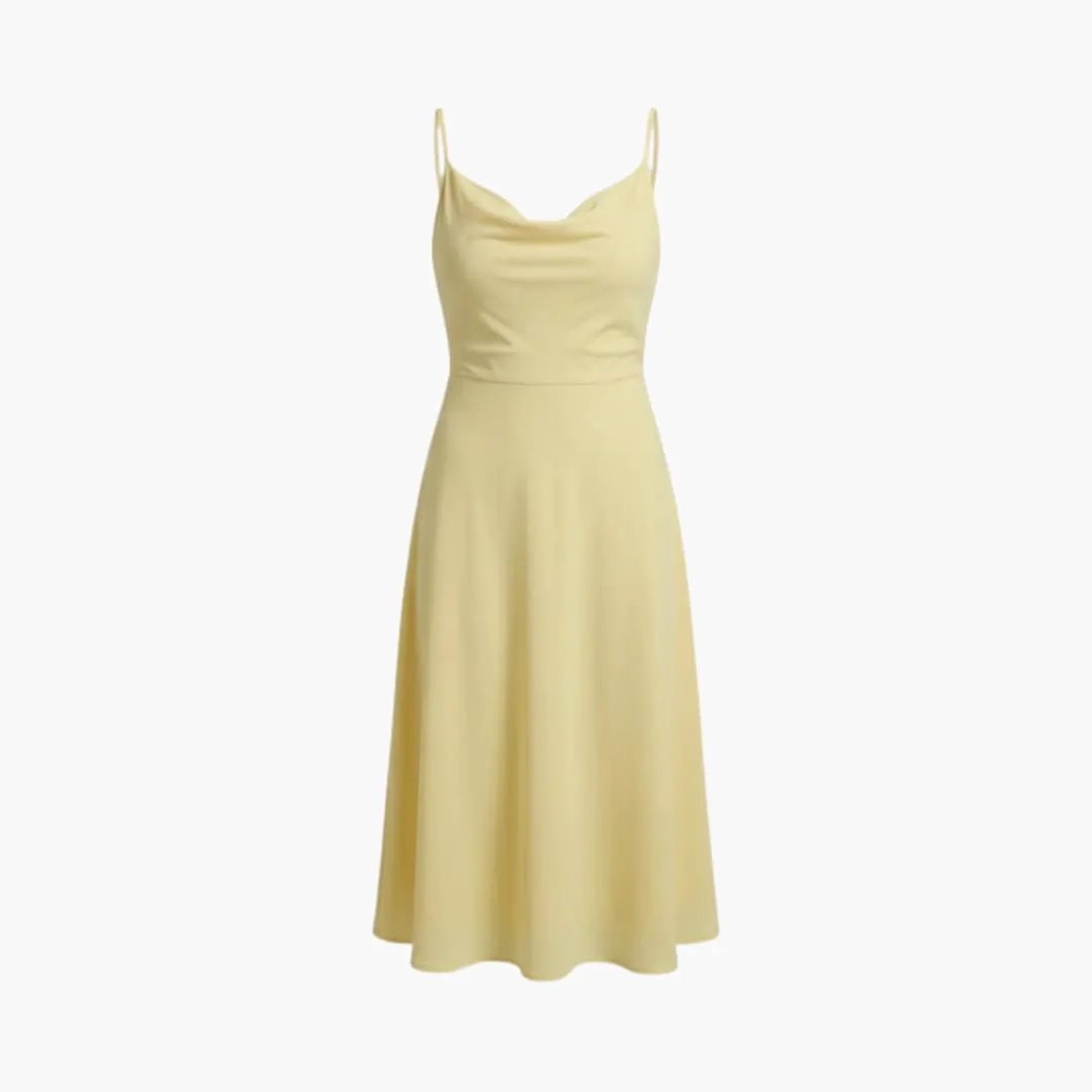 Women’s square-neck floor-length maxi dress in pale yellow with slim straps