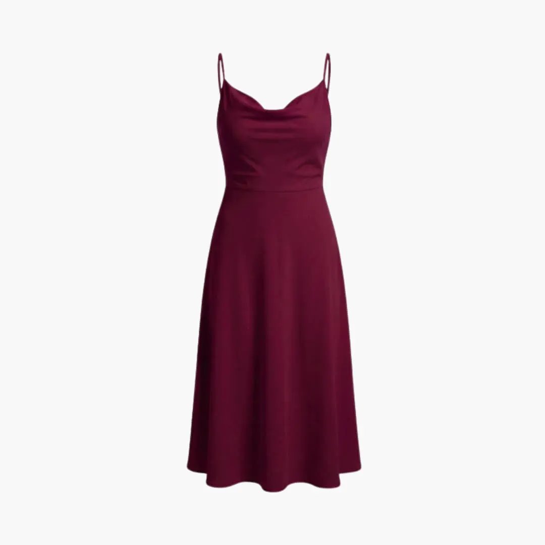 Women’s Square-Neck Maxi Dress by Wilfred Smith in burgundy with thin straps.