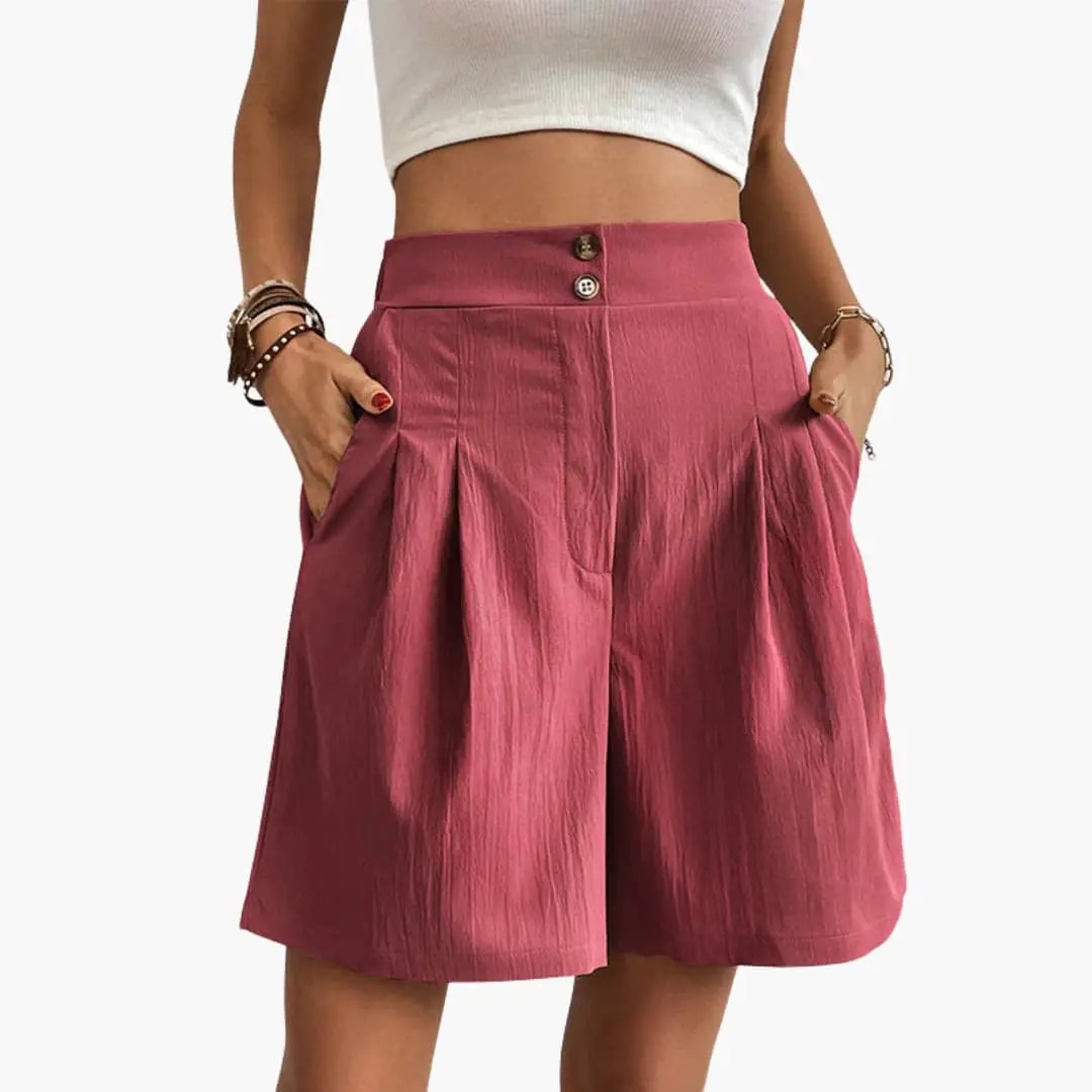 Women’s stretch cargo shorts pink with elastic waist and pockets