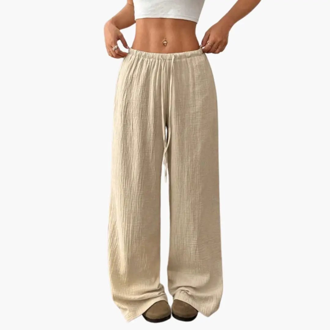 Women’s Wilfred Smith Summer Wide-Leg Pull-On Full-Length Trousers, beige with elastic waist and side pockets