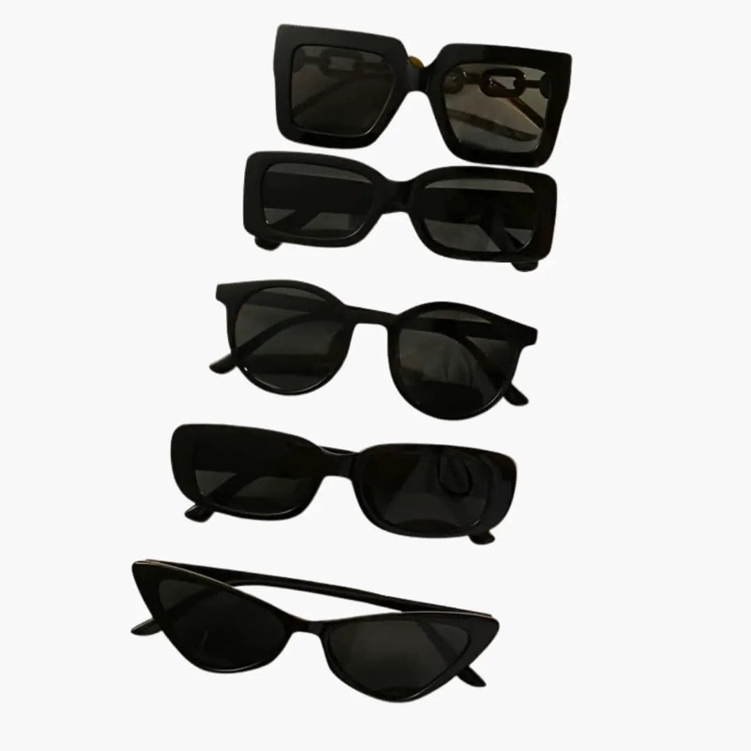Women's sunglasses set of five black frames in different shapes with polycarbonate lenses