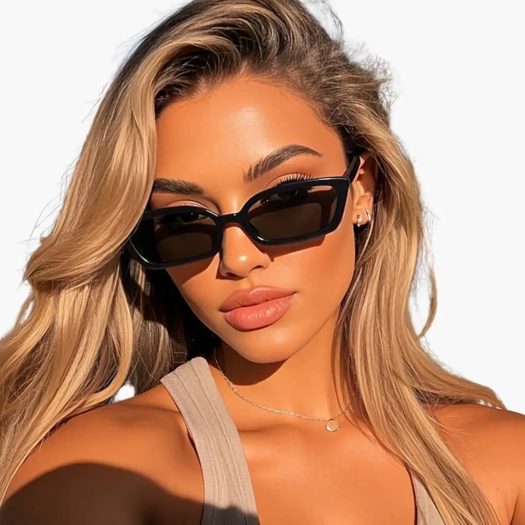 Women's sunglasses with rectangular black frame and UV400 lenses