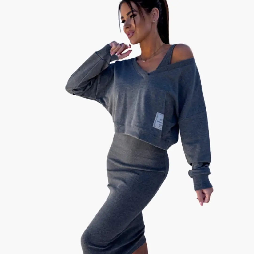 Women’s sweatshirt dress in dark grey with long sleeves and straight hem by Wilfred Smith