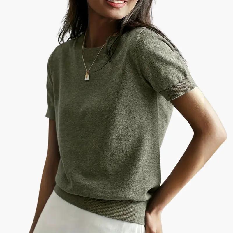 Women's short-sleeve lightweight knit top in olive green by Wilfred Smith