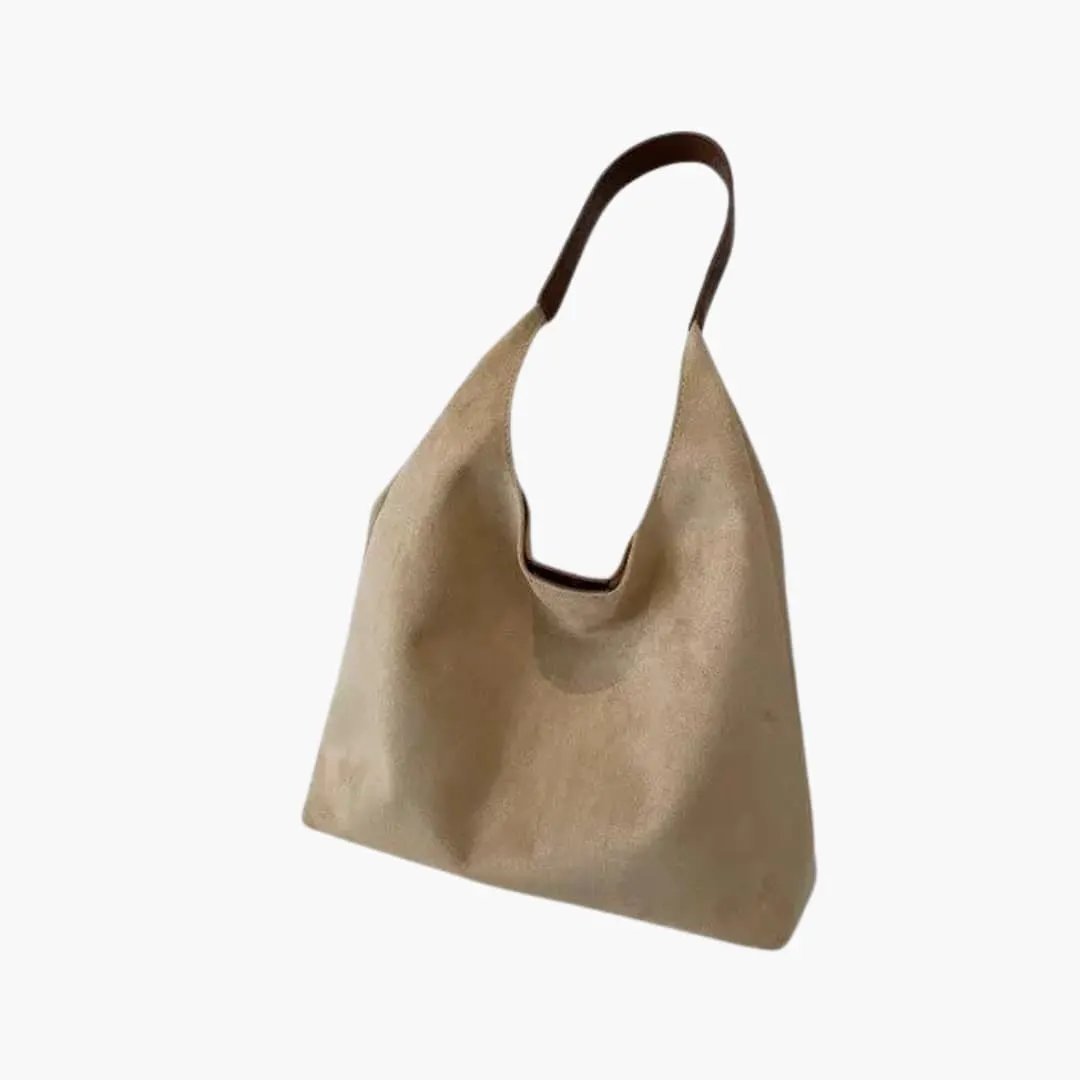 Women's Tote Bag by Wilfred Smith in tan with brown shoulder strap, spacious interior