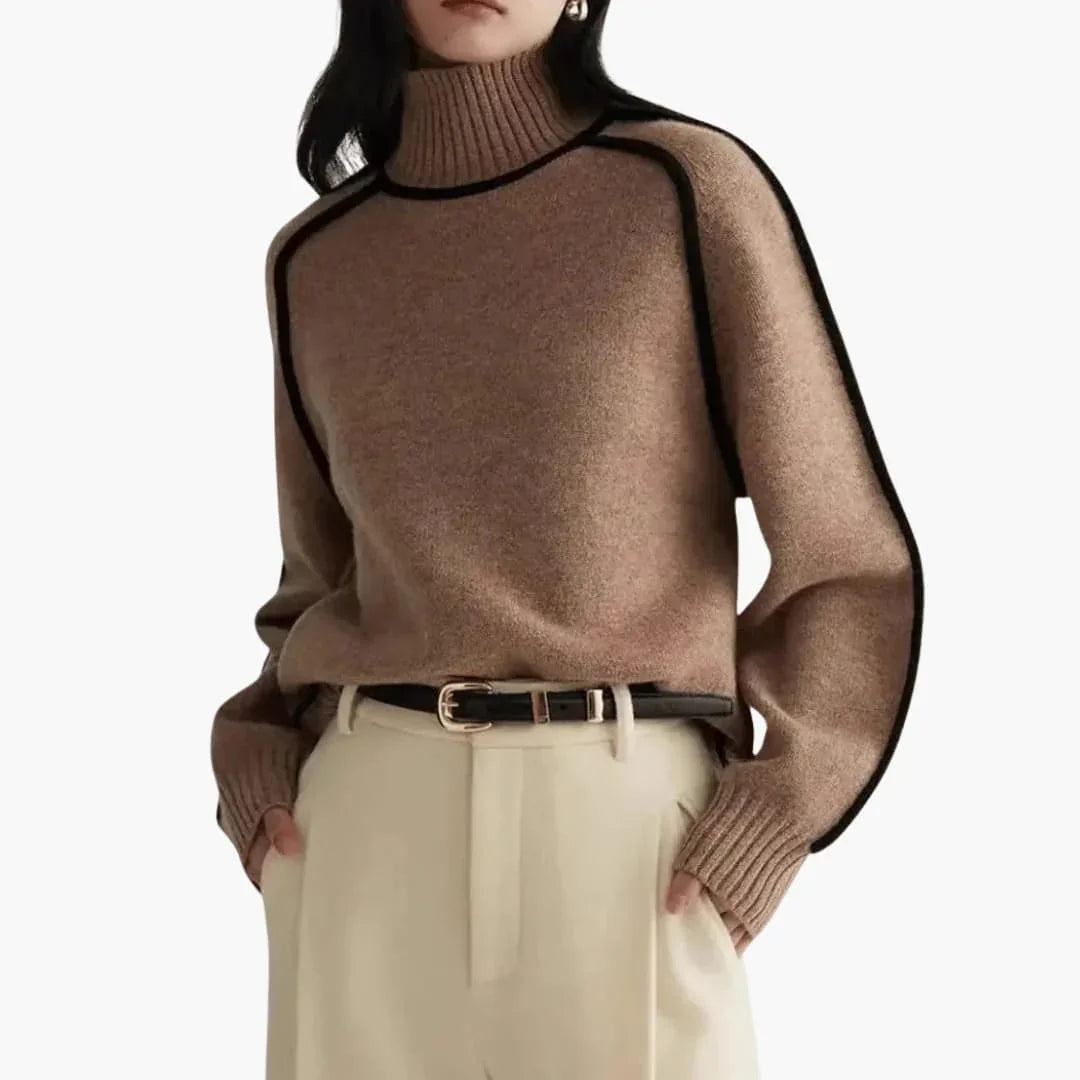 Women’s Turtleneck Sweater with Ribbed Collar and Contrast Trim - Wilfred Smith