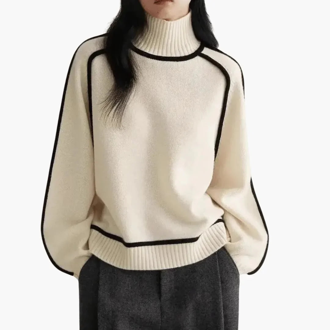 Women’s Turtleneck Sweater with Ribbed Collar and Contrast Trim - Wilfred Smith