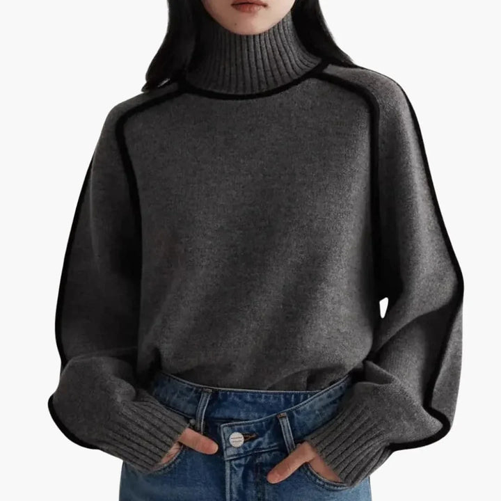 Women’s Turtleneck Sweater with Ribbed Collar and Contrast Trim - Wilfred Smith