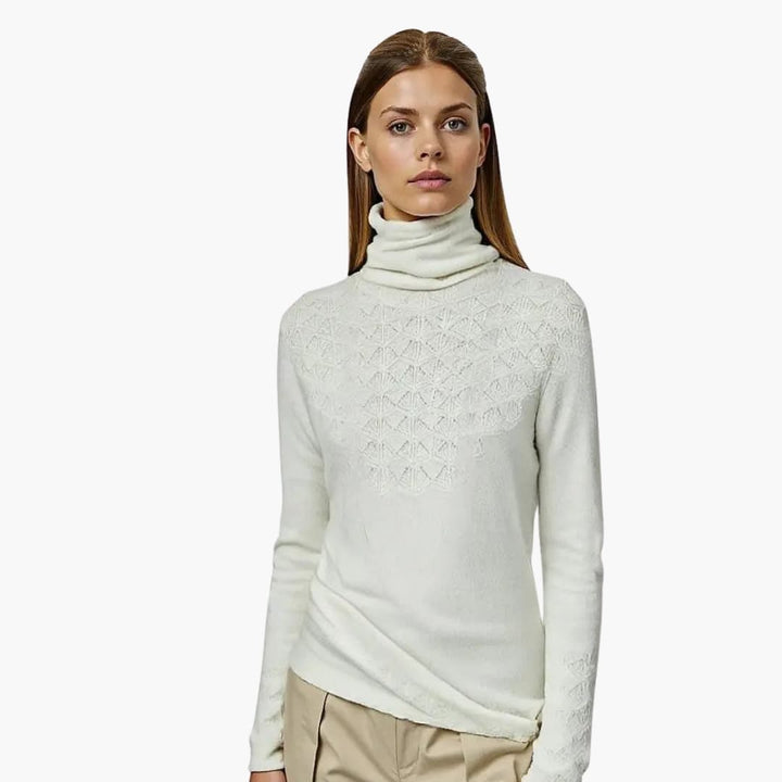 Women's Turtleneck Sweater with Ribbed Neck and Long Sleeves