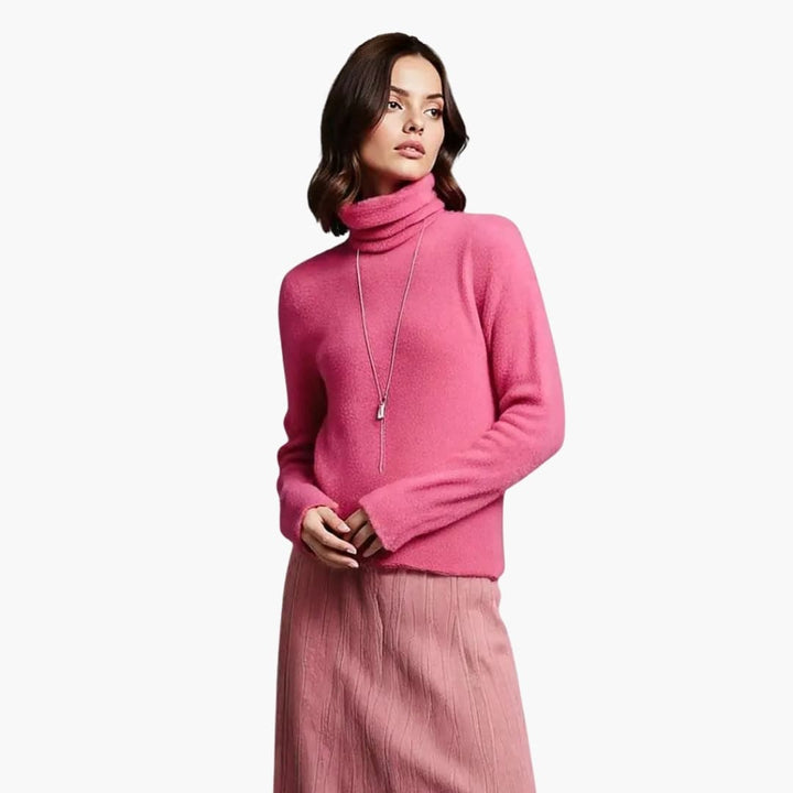 Women's Turtleneck Sweater with Ribbed Neck and Long Sleeves